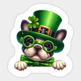 St Patricks Day Peeking French Bulldog Sticker